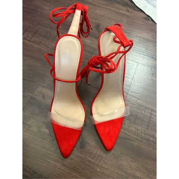 PrettyLittleThing Red Clear Strap Point Toe Barely There Sandal, Sz 8, MP $60 - Picture 3 of 7